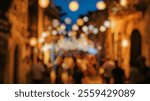 Blurred Background of Vibrant Night Market Scene with Lanterns Illuminating Bustling Street in Historic Town. Blurry Background For Design Projects.