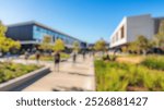 Blurred background of view of an innovative polytechnic campus in australia showcasing modern architecture, engaging outdoor spaces, and vibrant student activity under the sun.