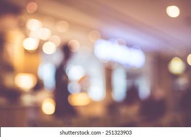 Blurred Background : Vintage Filter ,People In Coffee Shop Blur Background With Bokeh.