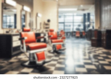 Blurred barbershop background. Background without people. Defocused barbershop interior.