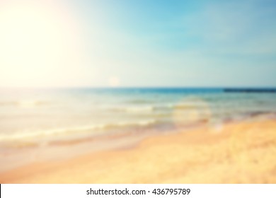 Blurred Beach With Lens Flare Effect, Nature Background.