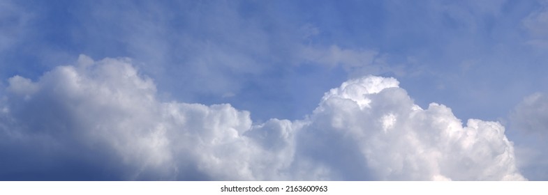 Blurred Beautiful Summer Landscape, Blue Sky With Clouds, Concept Transcendence, Heaven And Infinity, Good Weather, Height, Kingdom Of God, Banner, Beautiful Bright Blue Background