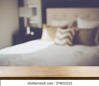 Blurred Bedroom With Bed And Nightstand With Reto Instagram Style Filter