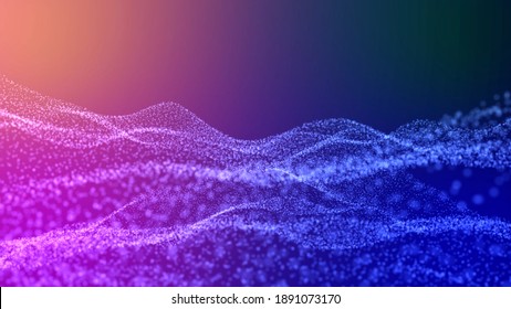 blurred bokeh waves particles. violet-blue gradient on a dark background. beautiful abstract background. universe of technology particle field abstract digital wave.