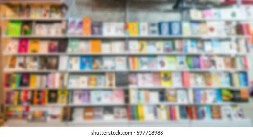 Blurred in Book store on shelf of shopping mall ,for background usage,abstract