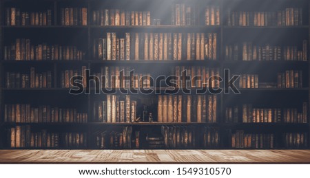 blurred bookshelf Many old books in a book shop or library