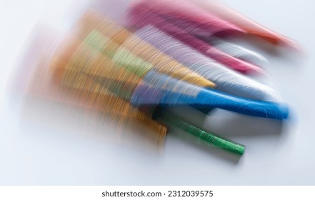 blurred bright colorful planks of wood on white background - Shutterstock ID 2312039575