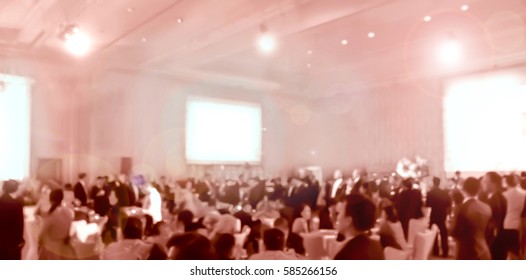 Blurred Brown People  Eating And Talking In Hotel Ballroom Party