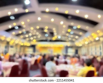 Blurred Business People At Farewell Party In Large Convention Room