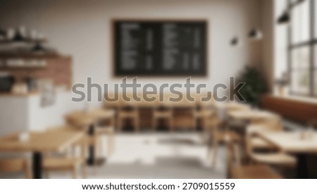 Blurred Cafe Interior Cozy with Empty Restaurant with Wooden Furnishings.