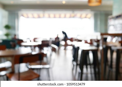 Blurred Cafe Interior With Some People On A Background. Coffee House Blur Background.