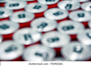 Blurred cans in close-up