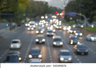 Blurred cars moving on highway. Buenos Aires, Argentina