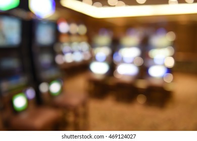 Blurred Casino Slot Machines On Gambling Floor