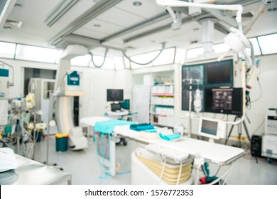 Blurred of catheterization laboratory or cath Lab in a hospital or clinic with diagnostic imaging equipment used to visualize the arteries of the heart,  