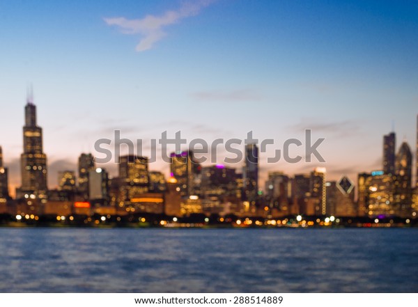 Blurred Chicago Skyline at\
Dusk