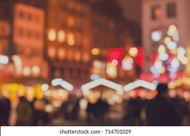 Blurred Christmas Market In Europe, Holiday Shopping Background