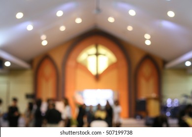 Blurred of Church interior with church cross - Shutterstock ID 507199738