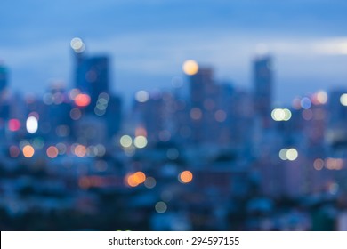 Blurred City Lights And Office Buildings, Bangkok Thailand
