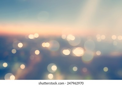 Blurred Cityscape Background Scene At Dawn From Above