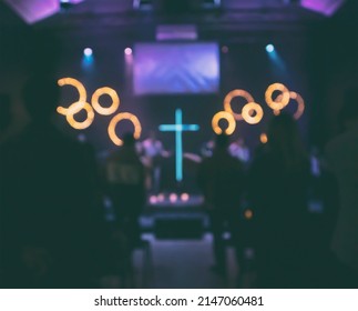 Blurred Crowd Of People At Worship Concert In The Church