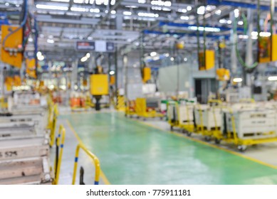 Blurred Or Defocused Modern Manufacturing Factory Background, Industrial Space