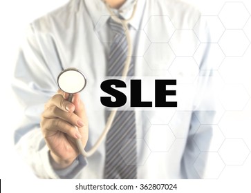 Blurred Doctor With Word SLE (systemic Lupus Erythematosus)