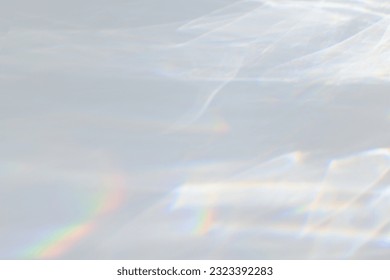 Blurred dreamy surreal rainbow light refraction texture overlay effect for photo and mockups. Organic drop diagonal holographic flare on a white wall. Water shadows for natural light effects - Shutterstock ID 2323392283
