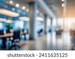 Blurred empty open space office. Abstract light bokeh at office interior background