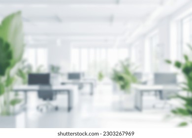 Blurred empty open space office. Abstract light bokeh at office interior background for design. - Shutterstock ID 2303267969
