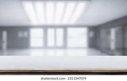 Blurred empty open space office. Abstract light bokeh at office interior background for design and table - Shutterstock ID 2311347079