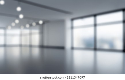 Blurred empty open space office. Abstract light bokeh at office interior background for design and table - Shutterstock ID 2311347097
