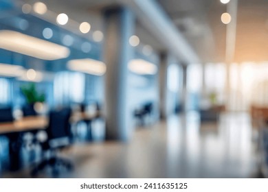 Blurred empty open space office. Abstract light bokeh at office interior background