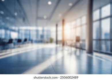 Blurred empty open space office. Abstract light bokeh at office interior background