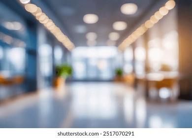 Blurred empty open space office. Abstract light bokeh at office interior background