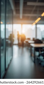 Blurred empty open space office. Abstract light bokeh at office interior background