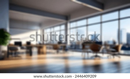 Blurred empty open space office. Abstract light bokeh at office interior background for design.