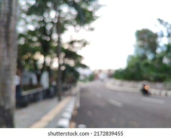 Blurred Empty Road With Trees On The Side Walk In The Morning As A Part Of Outdoor Photography