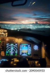 Blurred Of Flight Deck View During Approach.