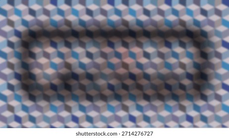Blurred geometric pattern of 3D cubes in shades of blue, purple, and grey. Clear details and vibr...