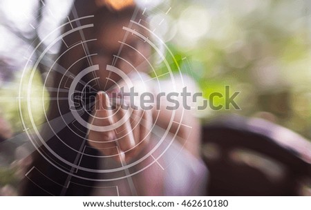 Similar – Image, Stock Photo Woman calling on phone wearing blue dress and silver wristwatch