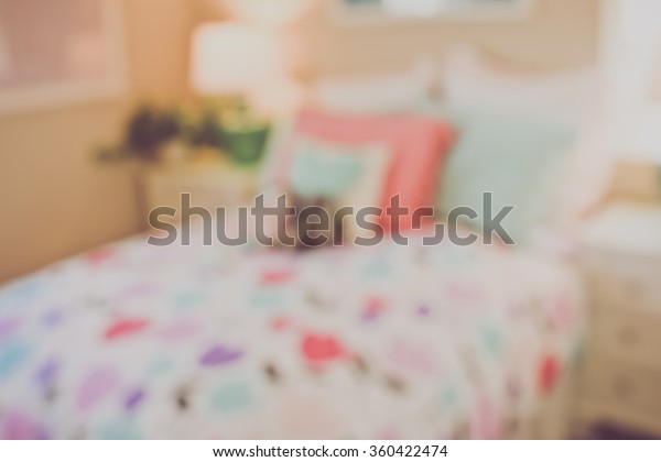 Blurred Girls Bedroom Bed Nightstand Retro Stock Photo Edit