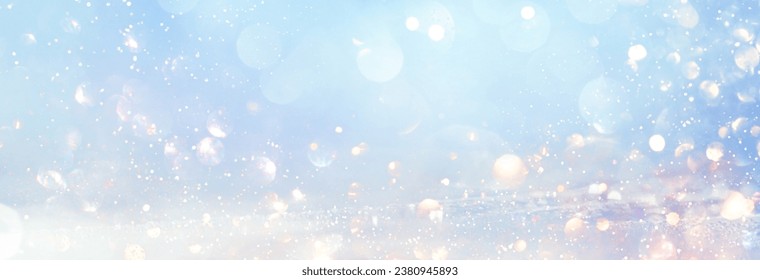 Blurred glitter effects background. Bright soft blue with hints of pearl color. Christmas background - Shutterstock ID 2380945893