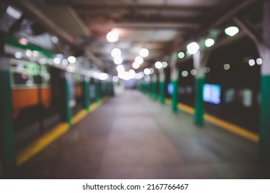 Blurred Green Line Train Station In Boston, USA.