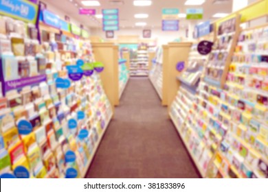 Blurred greeting cards display at a store