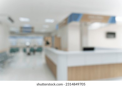 Blurred image background of corridor in hospital or clinic, counter of medical staff near front of the examination room, nobody in image  - Shutterstock ID 2314849705