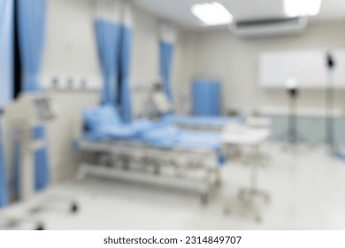 Blurred image background with Empty emergency room, intensive care room, intensive care unit, medical beds with equipment in hospital or clinic - Shutterstock ID 2314849707
