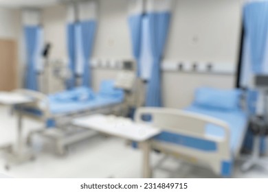 Blurred image background with Empty emergency room, intensive care room, intensive care unit, medical beds with equipment in hospital or clinic - Shutterstock ID 2314849715