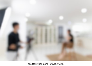 Blurred Image For Background Of Studio Photo With Lighting Equipment.