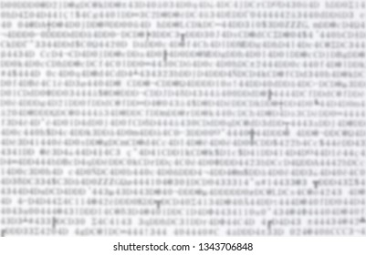 Blurred image of binary code black text on white background